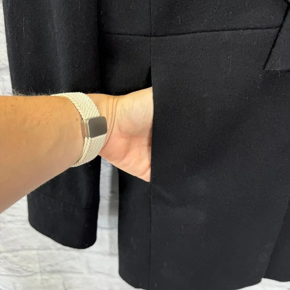 J.Crew Women's Black Wool Blend Ruffle Front Coat Jacket Size 2 Classic Button